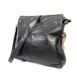 Margot New York Black Leather Messenger Crossbody Bag